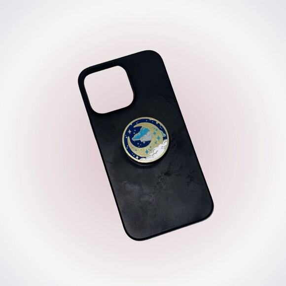Black Phone Case with Moon Popsocket | Sz 15 Pro Max - Picture 1 of 4